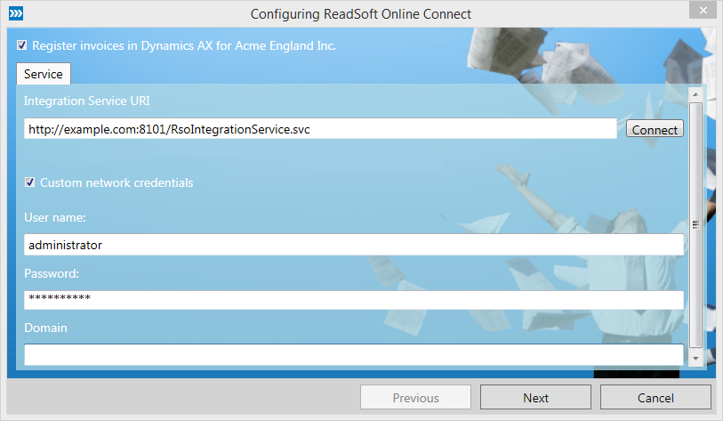 Online Connect configuration wizard