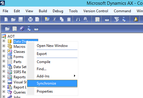 Synchronize the data dictionary