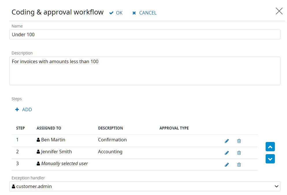 The Workflow configuration dialog